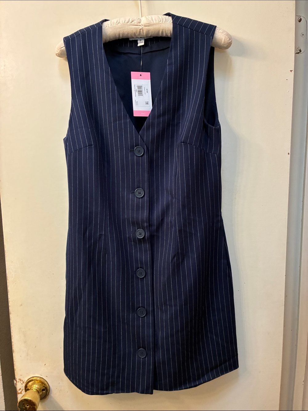 NWT Steve Madden Sleeveless Navy Pinstripe Button-Front Dress size small